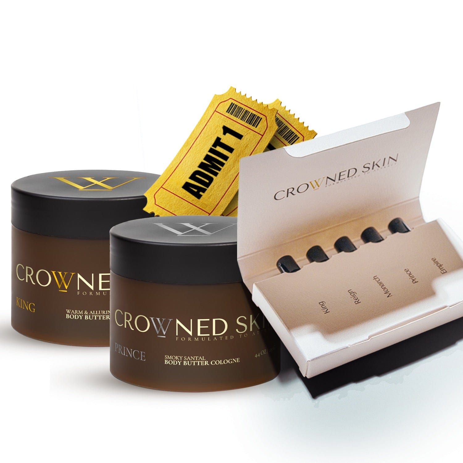 Crowned Skin & Chill Bundle - King & Prince Body Butters, Cologne Discovery Set + 2 Movie Tickets
